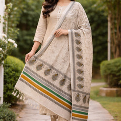 Women's Art Silk Printed Peacock Border Tassel Dupatta