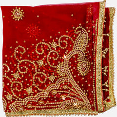 Red Bridal Heavy Stone Work Dupatta with Golden Embroidery