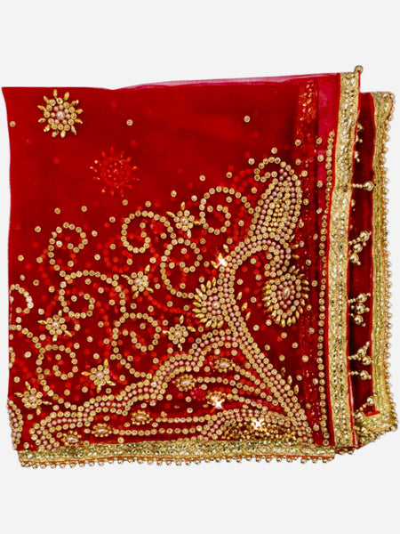 Red Bridal Heavy Stone Work Dupatta with Golden Embroidery
