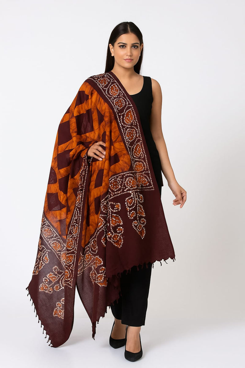 Handcrafted Traditional Bandhej Batik Design Shwal