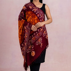 Maroon & Orange Batik Shawl – Soft Cotton Ethnic Wrap