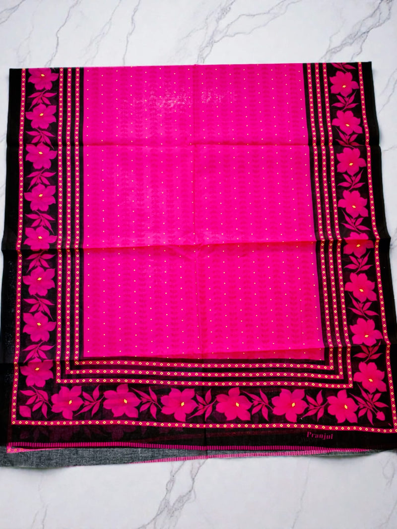 Pink Black Floral Printed Cotton Dupatta for Women | Soft Lightweight Ethnic Dupatta | Daily & Festive Wear