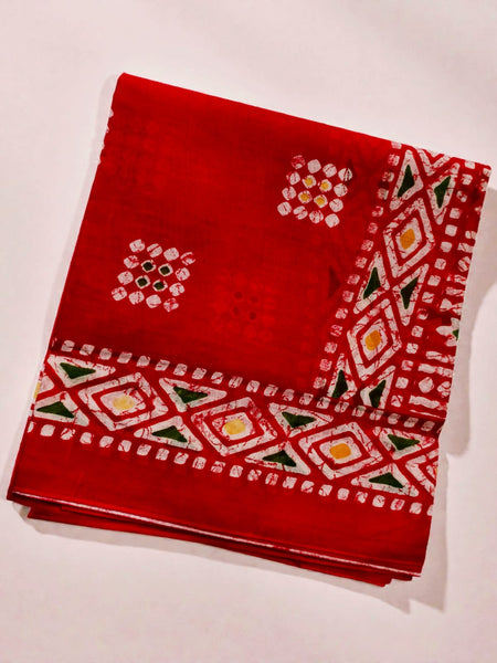 Red Bandhani Style Cotton Printed Dupatta for Women
