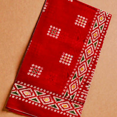 Red Bandhani Style Cotton Printed Dupatta for Women