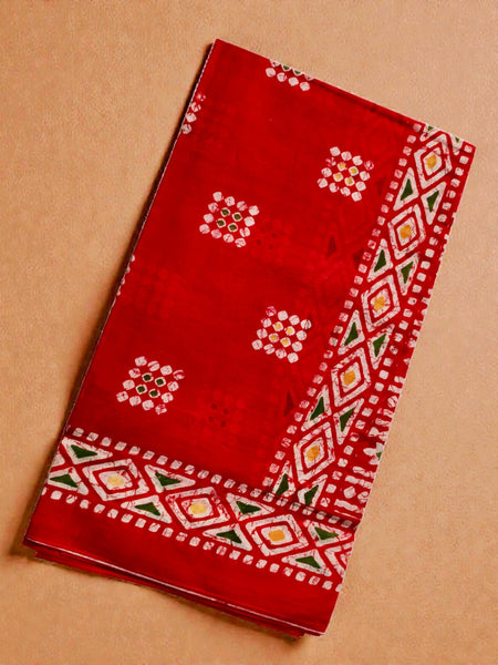 Red Bandhani Style Cotton Printed Dupatta for Women