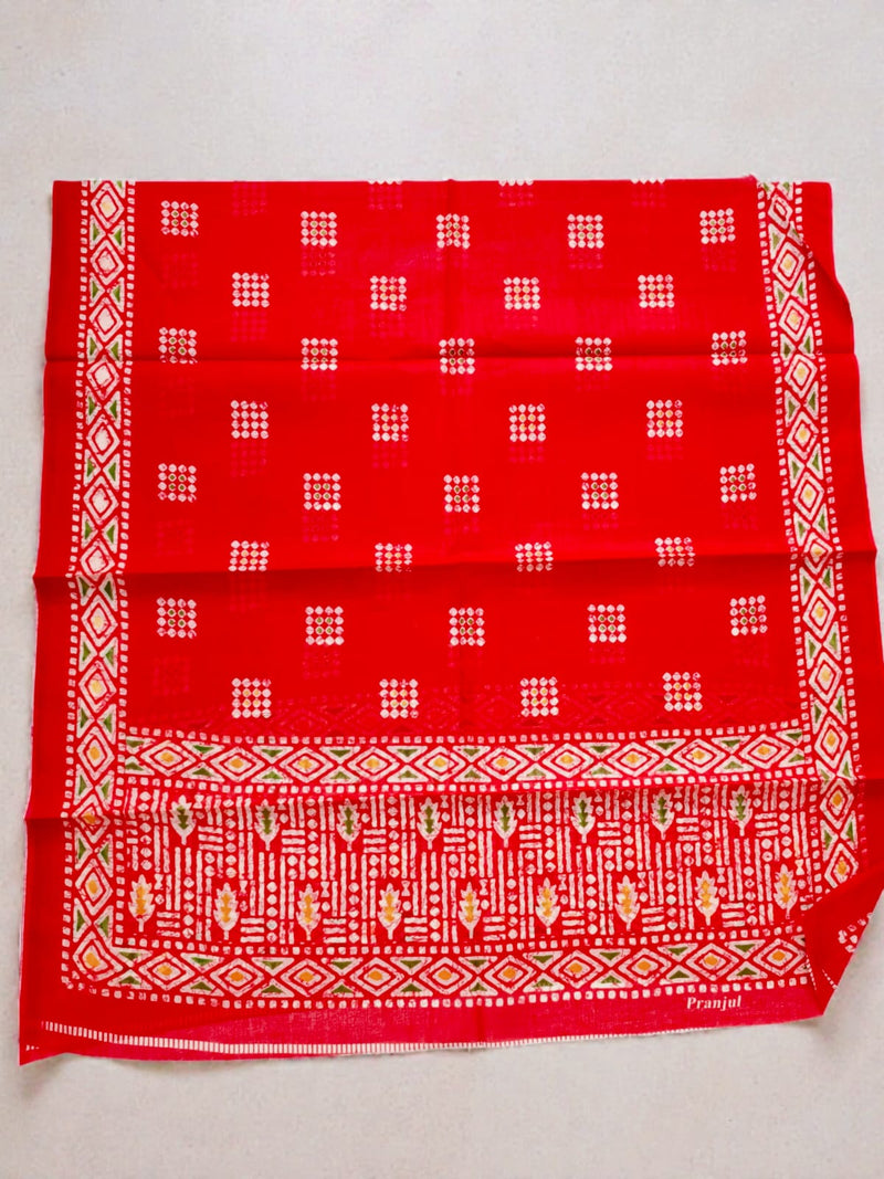 Red Bandhani Style Cotton Printed Dupatta for Women
