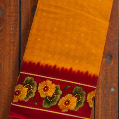 Mustard Yellow Cotton Printed Dupatta with Red Floral Border for Women