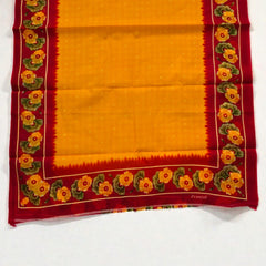 Mustard Yellow Cotton Printed Dupatta with Red Floral Border for Women