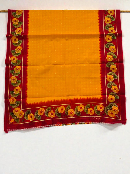 Mustard Yellow Cotton Printed Dupatta with Red Floral Border for Women