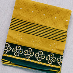 Mustard Yellow Cotton Printed Dupatta with Green Border