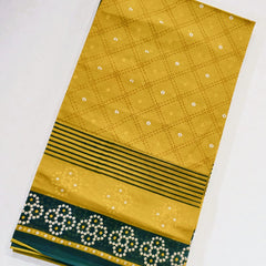 Mustard Yellow Cotton Printed Dupatta with Green Border