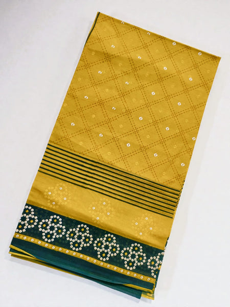 Mustard Yellow Cotton Printed Dupatta with Green Border
