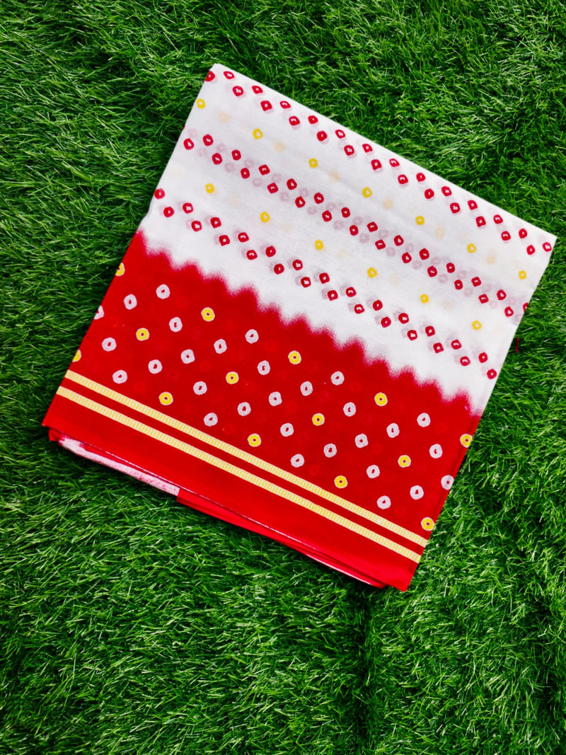 Red White Bandhani Style Cotton Printed Dupatta for Women