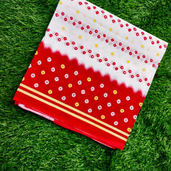 Red White Bandhani Style Cotton Printed Dupatta for Women