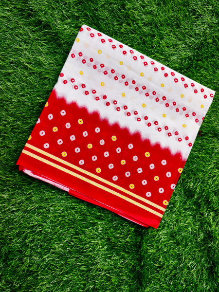 Red White Bandhani Style Cotton Printed Dupatta for Women