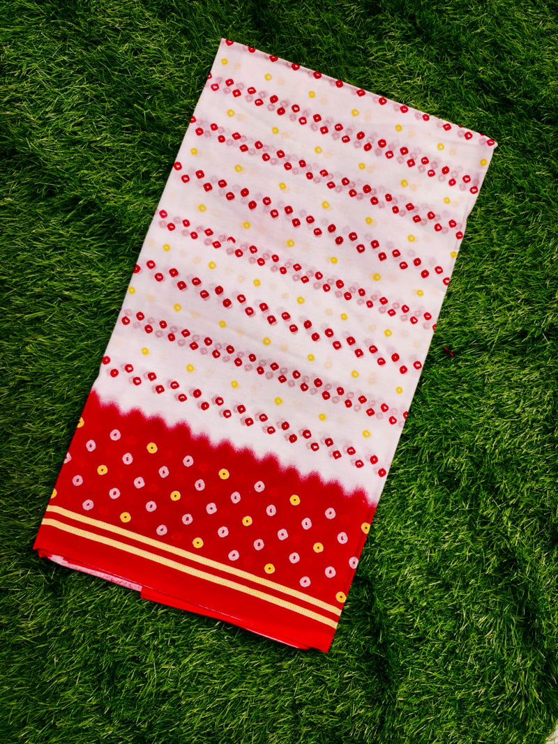 Red White Bandhani Style Cotton Printed Dupatta for Women