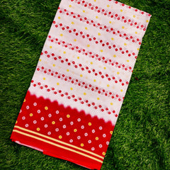 Red White Bandhani Style Cotton Printed Dupatta for Women