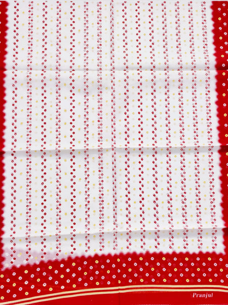 Red White Bandhani Style Cotton Printed Dupatta for Women