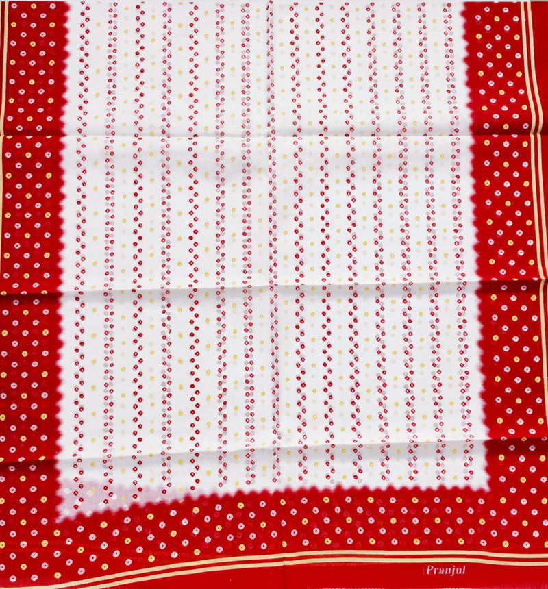Red White Bandhani Style Cotton Printed Dupatta for Women