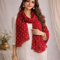 Red Bandhani Style Cotton Dupatta for Women
