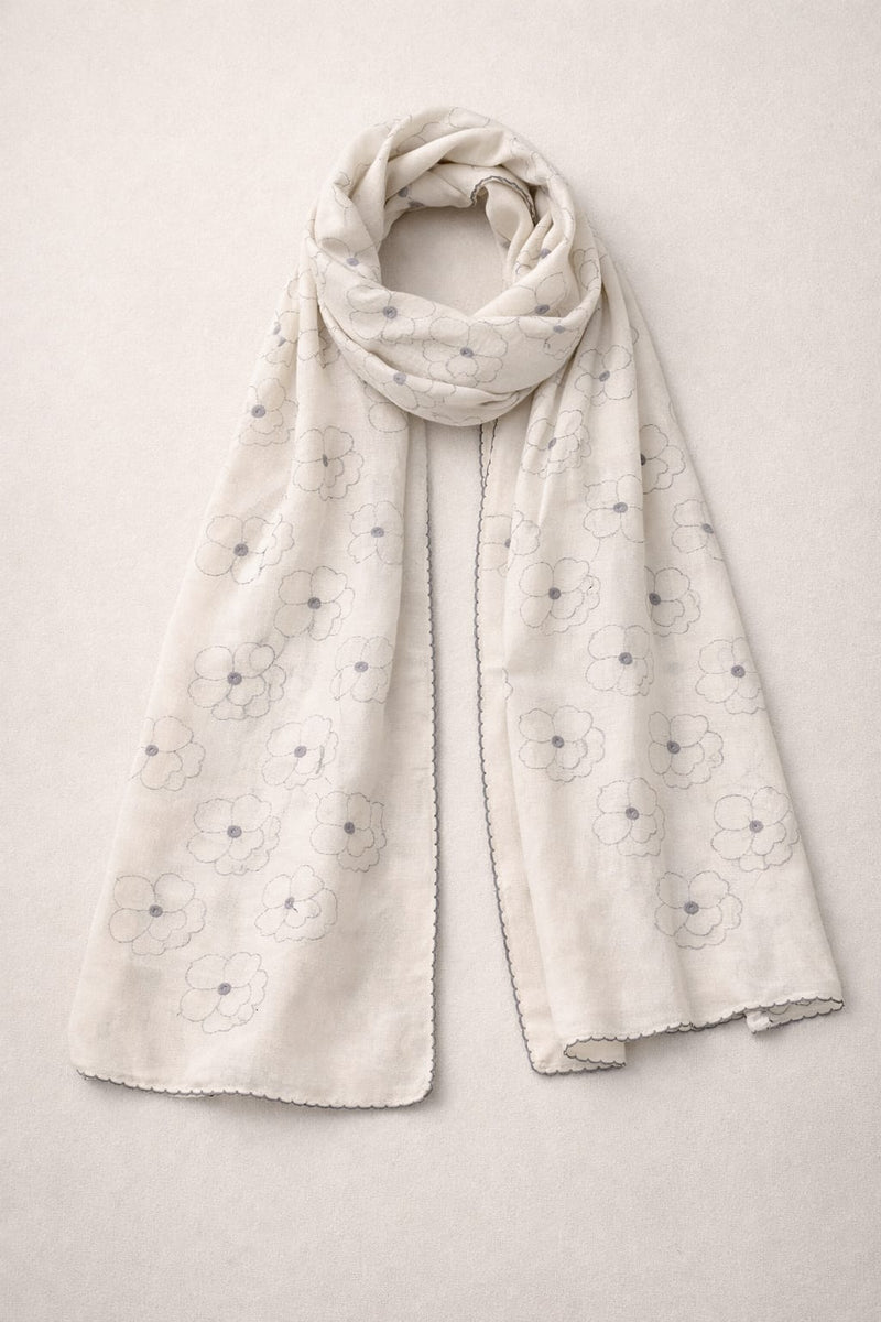 Women's Off White Floral Thread Work Scarf