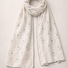 Women's Off White Floral Thread Work Scarf