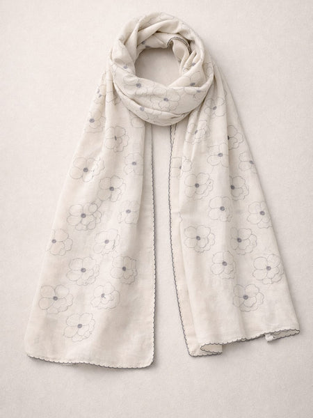 Women's Off White Floral Thread Work Scarf