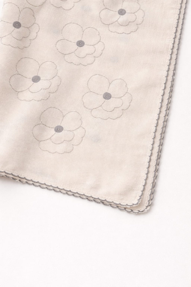 Women's Off White Floral Thread Work Scarf