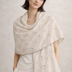 Women's Off White Floral Thread Work Scarf