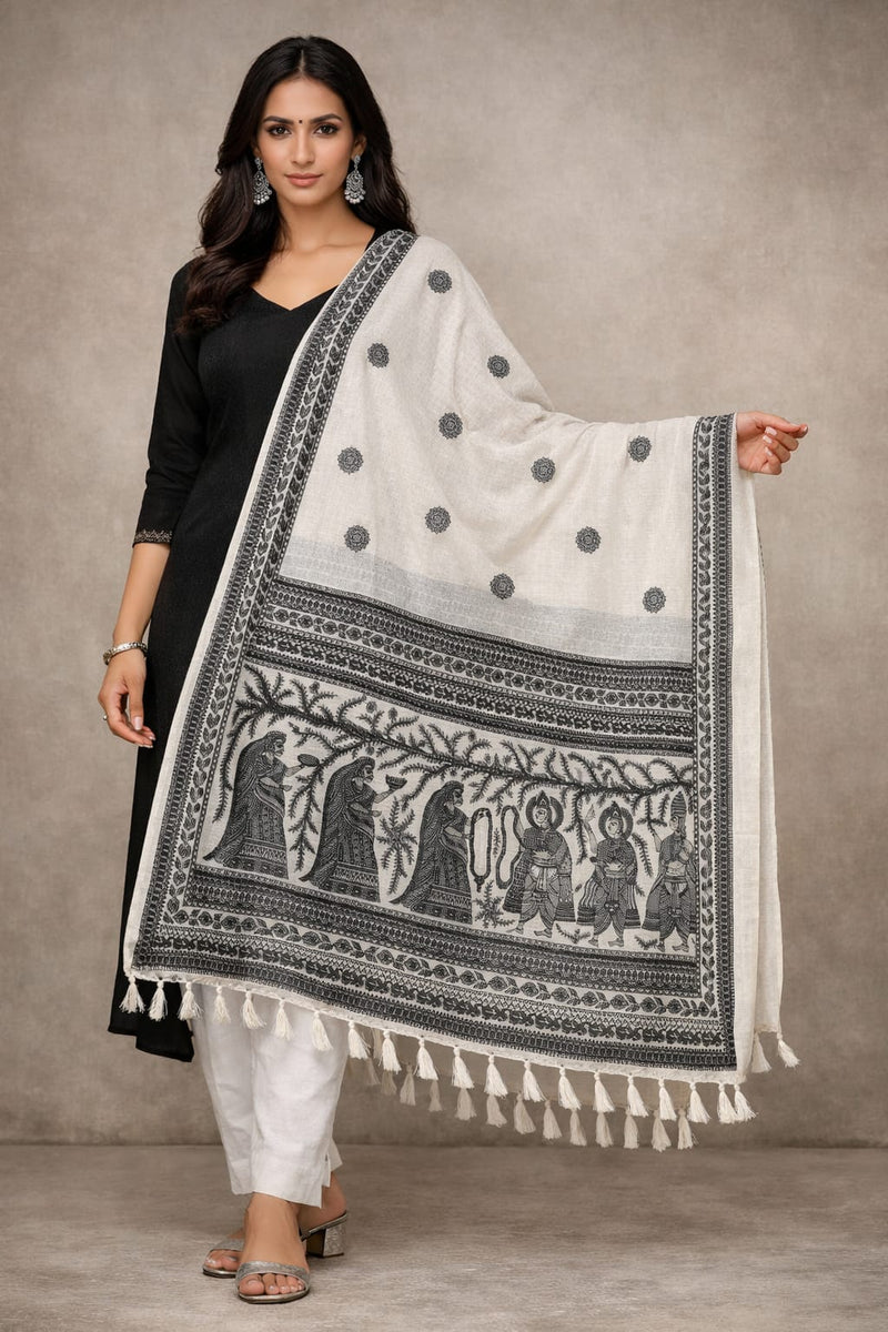 Kalamkari Printed Art Silk Dupatta for Women