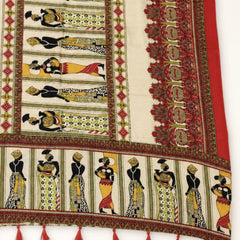 Women's Art Silk Printed Dupatta | Tribal Warli Print Tassel Dupatta