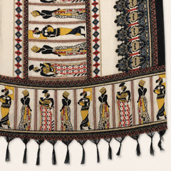 Women's Art Silk Printed Dupatta | Tribal & Warli Print Tassel Dupatta