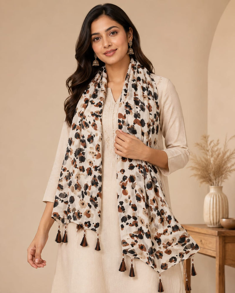 Premium Silk Printed Tassel Scarf for Women