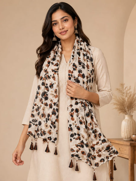 Premium Silk Printed Tassel Scarf for Women