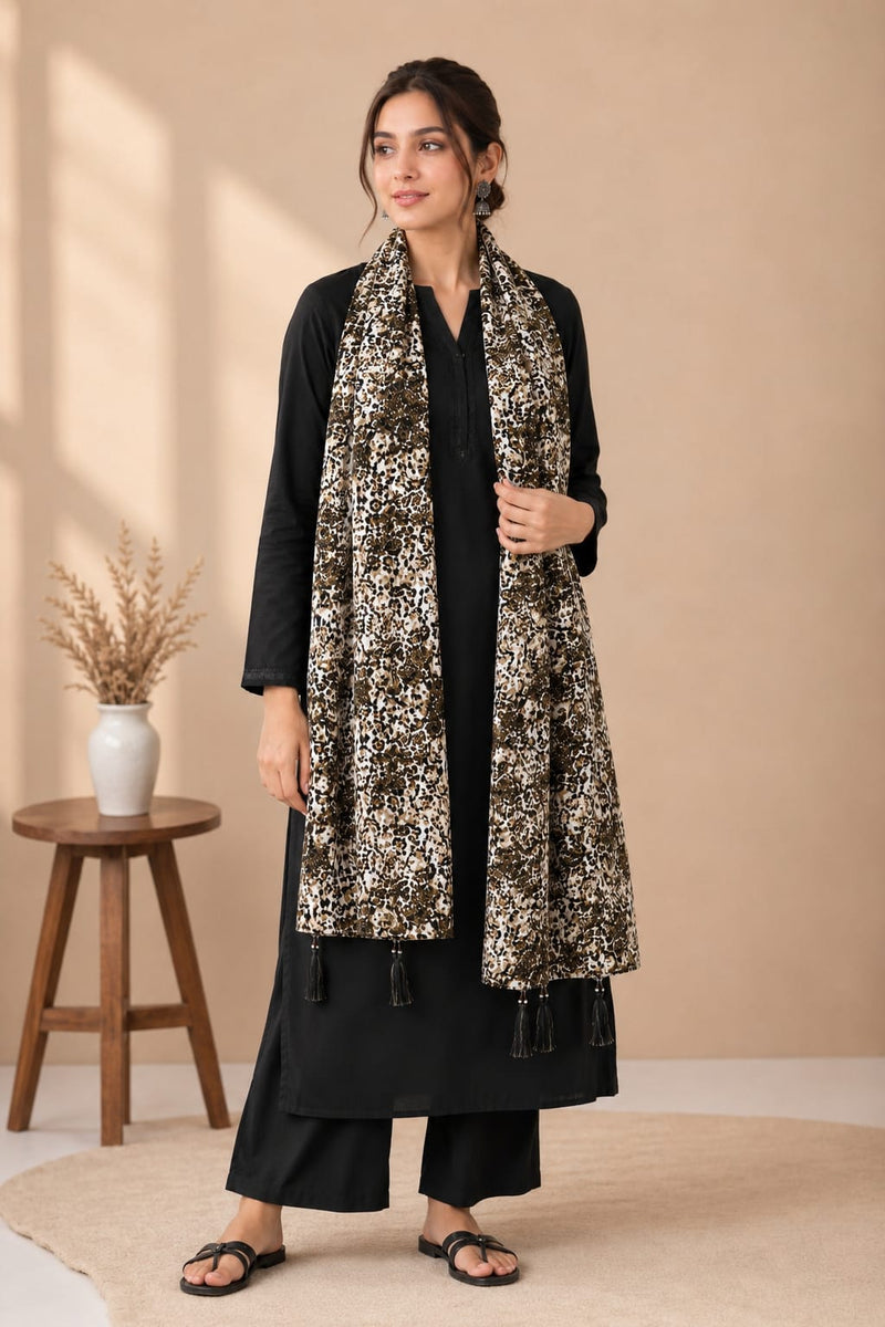 Premium Silk Printed Tassel Scarf for Women