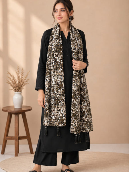 Premium Silk Printed Tassel Scarf for Women