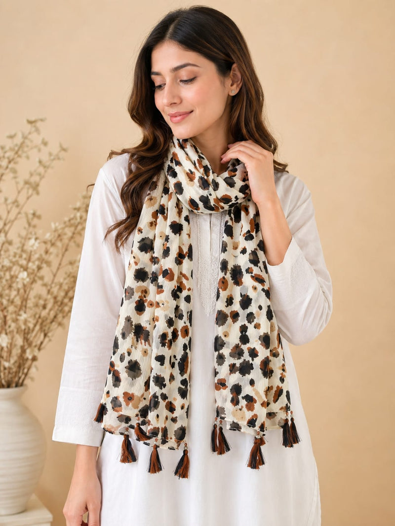 Premium Silk Printed Tassel Scarf for Women