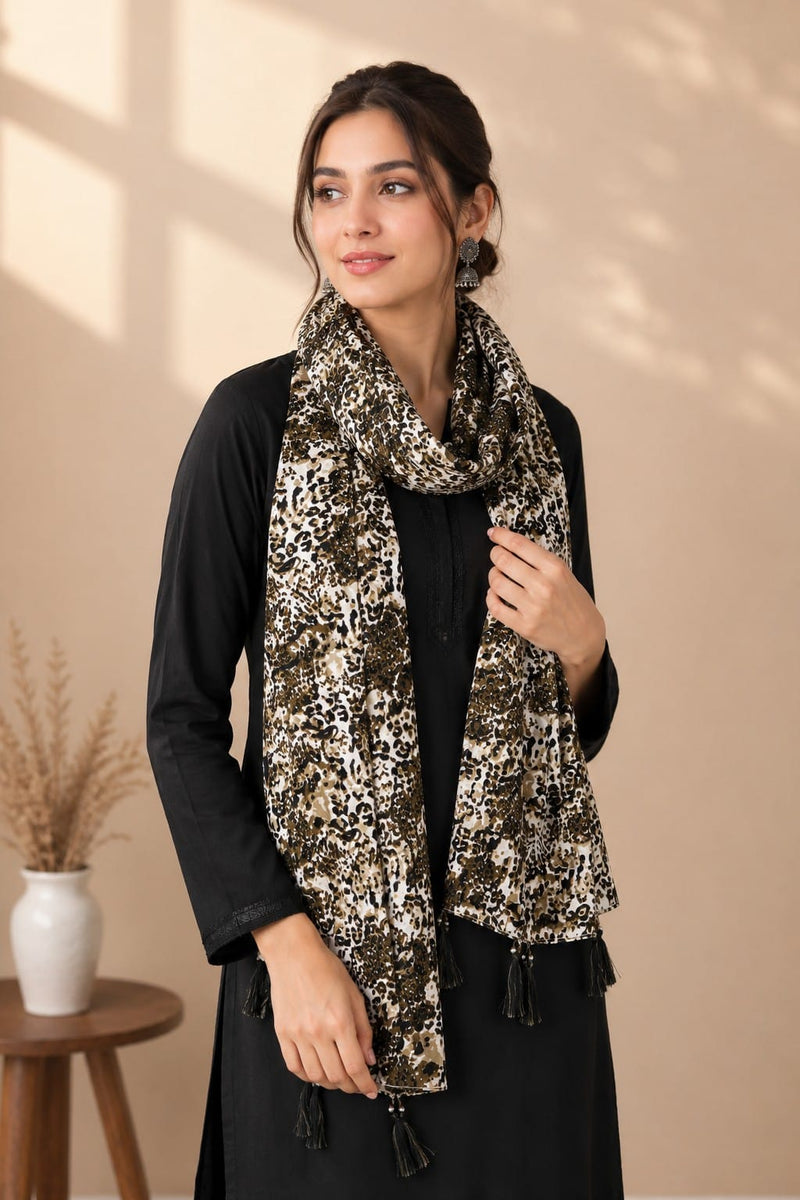 Premium Silk Printed Tassel Scarf for Women