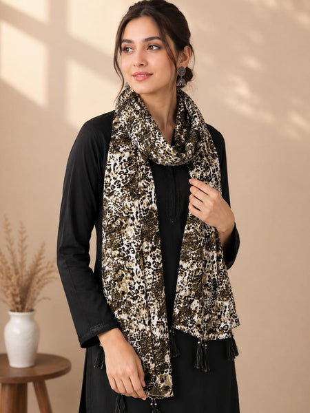 Premium Silk Printed Tassel Scarf for Women