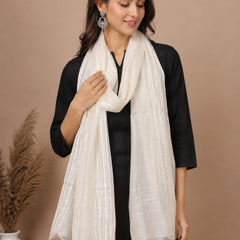 Off White Chanderi Silk Sequence Work Dupatta with Tassels for Women