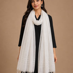 White Chanderi Silk Sequence Work Dupatta with Tassels | Elegant Ethnic Dupatta