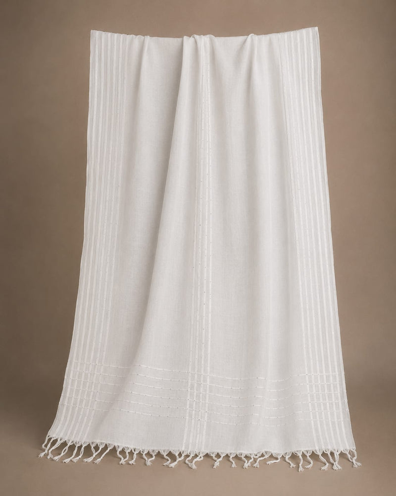 White Chanderi Silk Sequence Work Dupatta with Tassels | Elegant Ethnic Dupatta