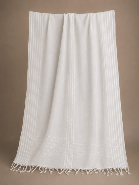 White Chanderi Silk Sequence Work Dupatta with Tassels | Elegant Ethnic Dupatta