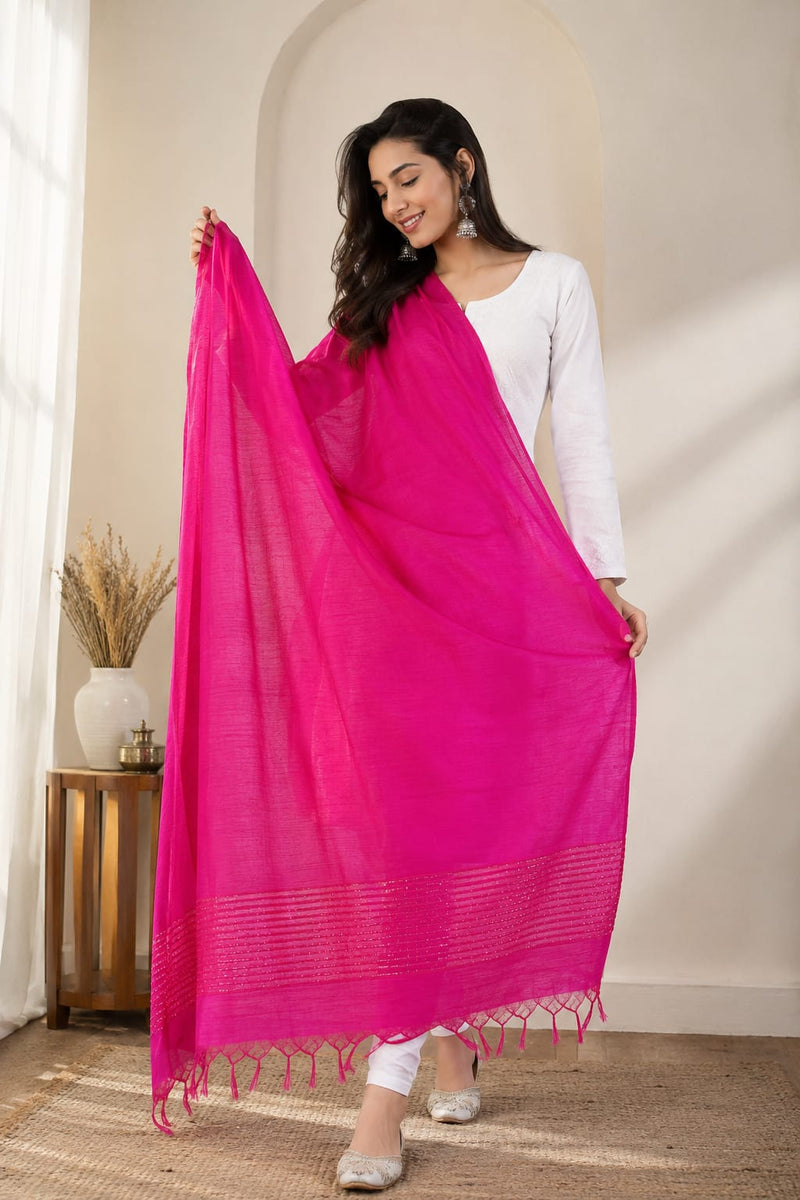 Chanderi Silk Sequin Stripe Dupatta with Tassels