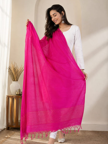 Chanderi Silk Sequin Stripe Dupatta with Tassels