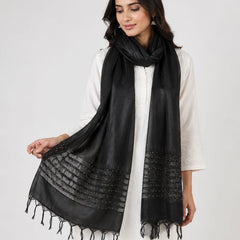 Black Chanderi Silk Sequence Work Dupatta with Tassels for Women