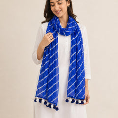 Chiffon Leheriya Printed Dupatta with Pom Pom Lace