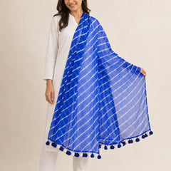 Chiffon Leheriya Printed Dupatta with Pom Pom Lace