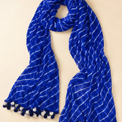 Chiffon Leheriya Printed Dupatta with Pom Pom Lace