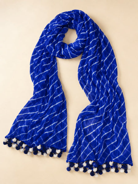 Chiffon Leheriya Printed Dupatta with Pom Pom Lace